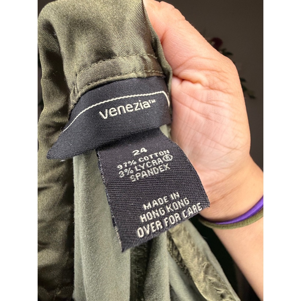 Venezia Olive Green Cargo Parachute Pants Plus Size 24 Y2K Utility Drawstring - Picture 2 of 4